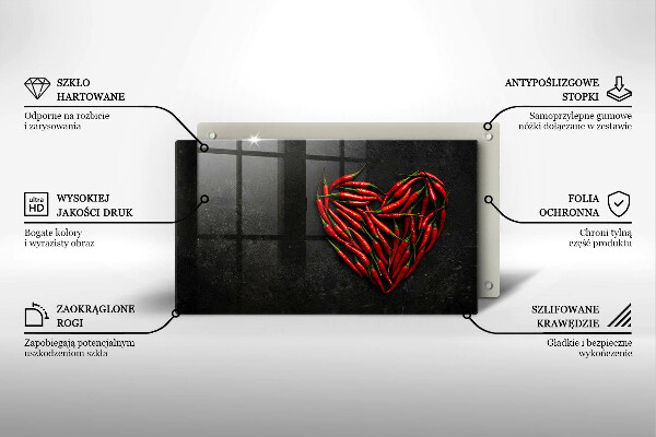 Krájecí prkénko skleněné Chilli paprička srdce