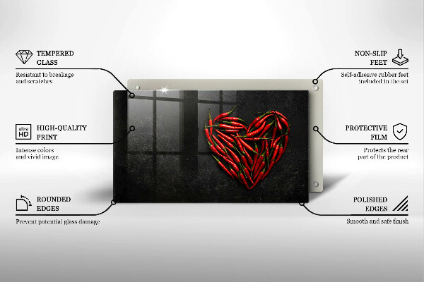 Krájecí prkénko skleněné Chilli paprička srdce