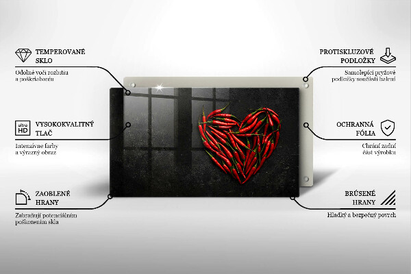 Krájecí prkénko skleněné Chilli paprička srdce