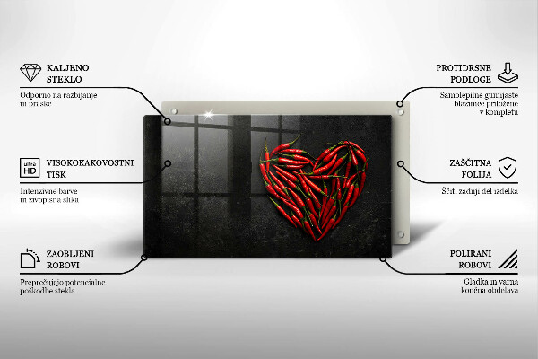 Krájecí prkénko skleněné Chilli paprička srdce