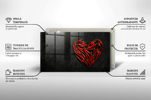 Krájecí prkénko skleněné Chilli paprička srdce