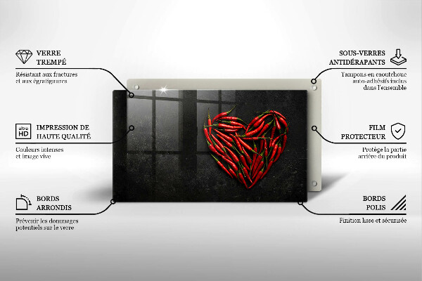 Krájecí prkénko skleněné Chilli paprička srdce