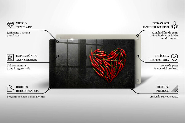 Krájecí prkénko skleněné Chilli paprička srdce