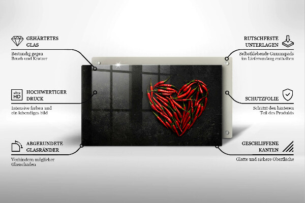 Krájecí prkénko skleněné Chilli paprička srdce