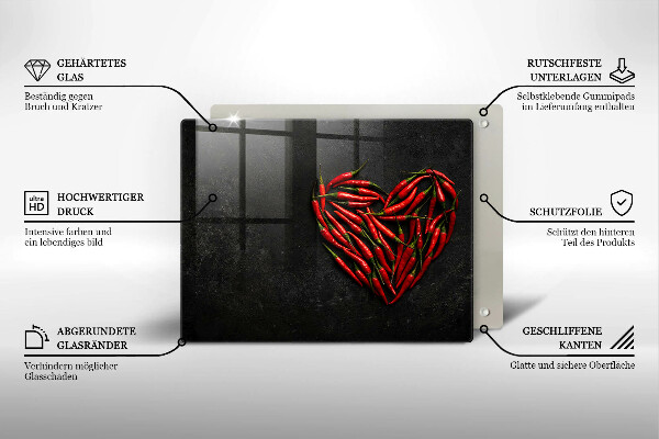 Krájecí prkénko skleněné Chilli paprička srdce