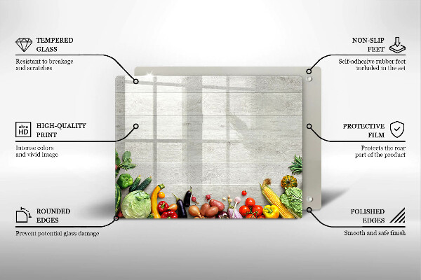 Krájecí prkénko skleněné Zelenina na prknech