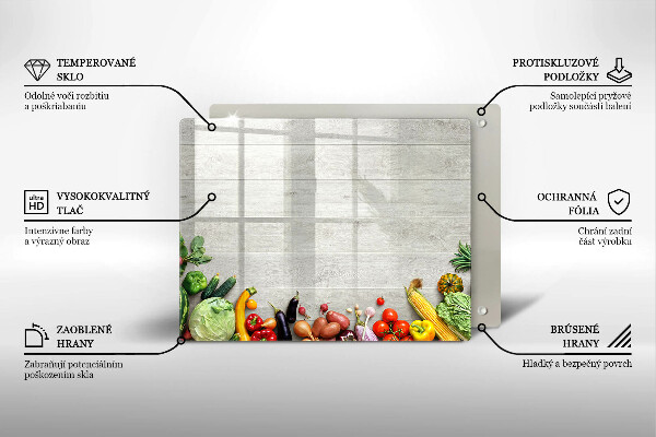 Krájecí prkénko skleněné Zelenina na prknech