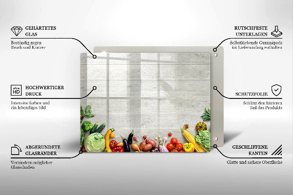 Krájecí prkénko skleněné Zelenina na prknech