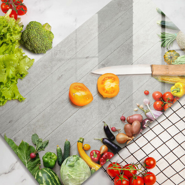 Krájecí prkénko skleněné Zelenina na prknech