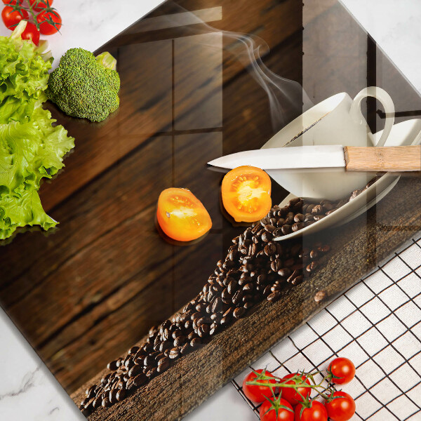 Skleněná deska do kuchyně Dřevěný hrnek na kávu