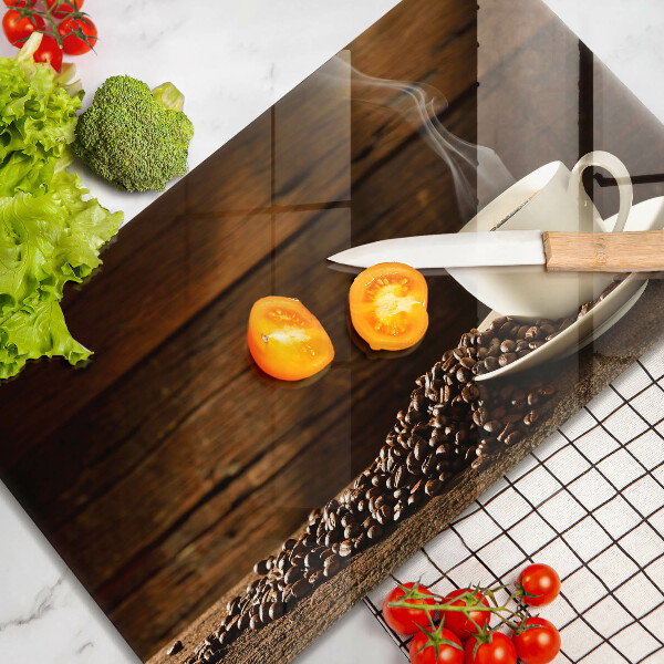 Skleněná deska do kuchyně Dřevěný hrnek na kávu