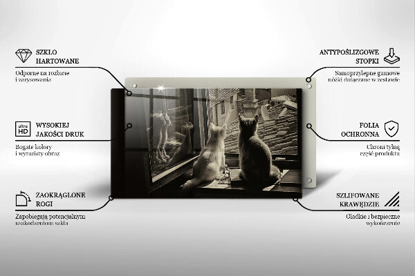 Skleněná deska do kuchyně Kočičí město a okno