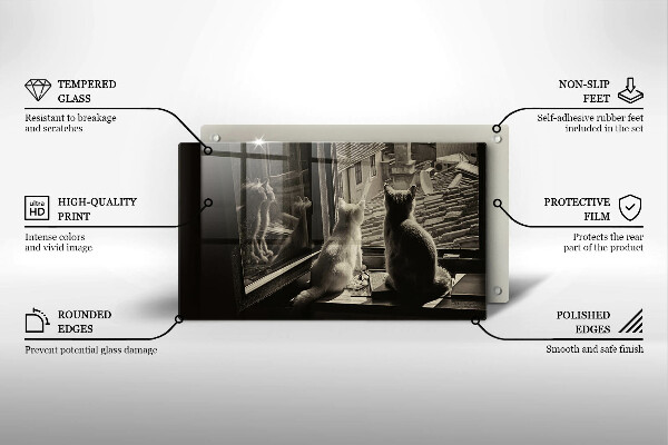 Skleněná deska do kuchyně Kočičí město a okno