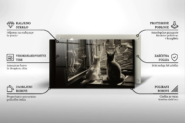 Skleněná deska do kuchyně Kočičí město a okno