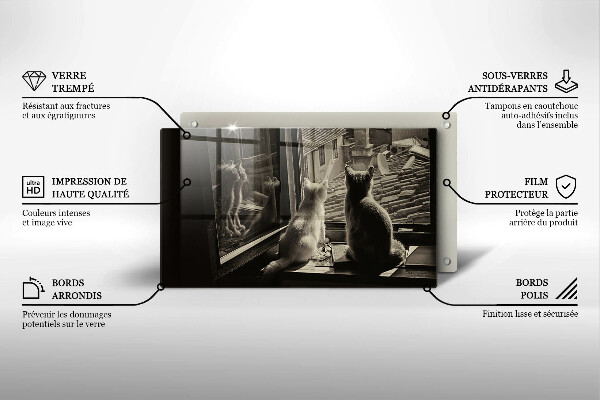 Skleněná deska do kuchyně Kočičí město a okno