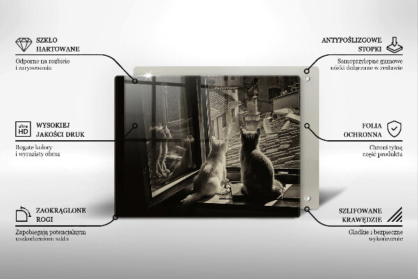 Skleněná deska do kuchyně Kočičí město a okno