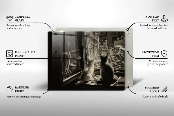 Skleněná deska do kuchyně Kočičí město a okno