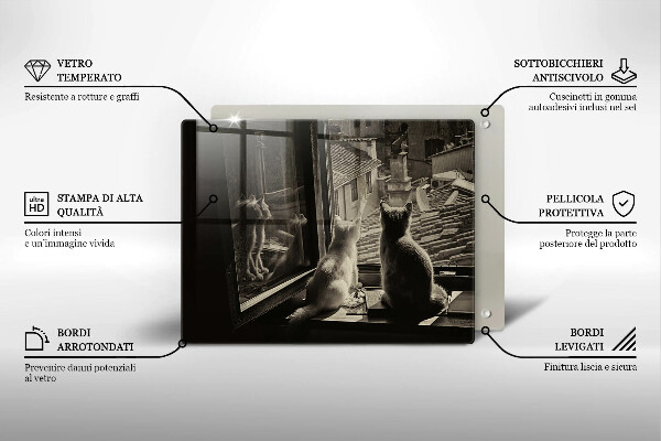 Skleněná deska do kuchyně Kočičí město a okno