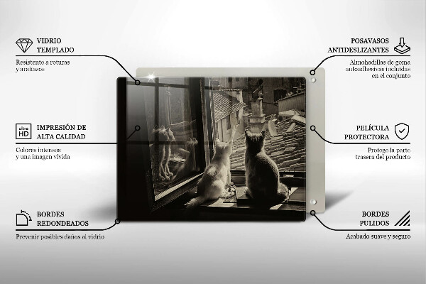 Skleněná deska do kuchyně Kočičí město a okno