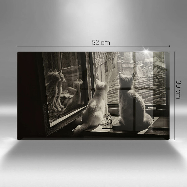 Skleněná deska do kuchyně Kočičí město a okno