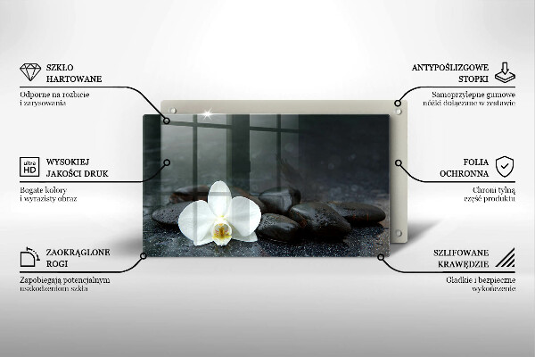 Krájecí prkénko skleněné Bílý květ zen kameny