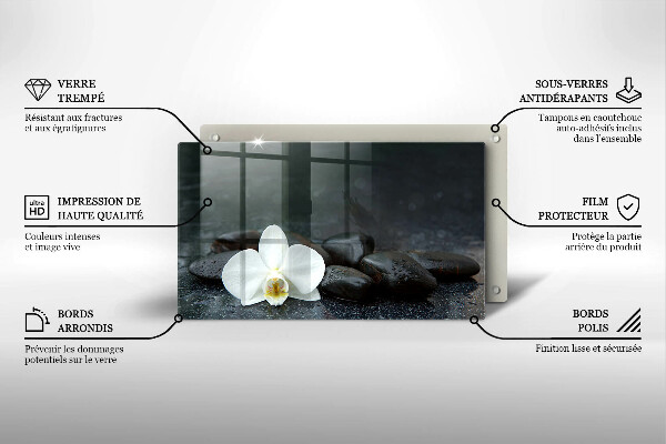 Krájecí prkénko skleněné Bílý květ zen kameny