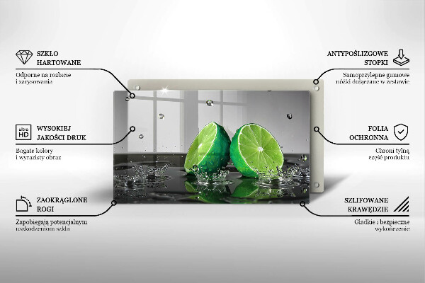 Krájecí prkénko skleněné Šťavnaté limetky a voda