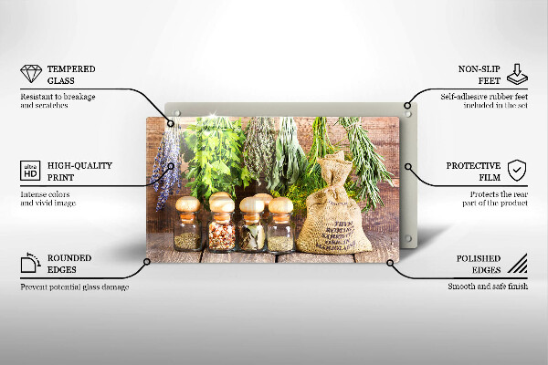 Skleněná deska do kuchyně Byliny koření a dřevo