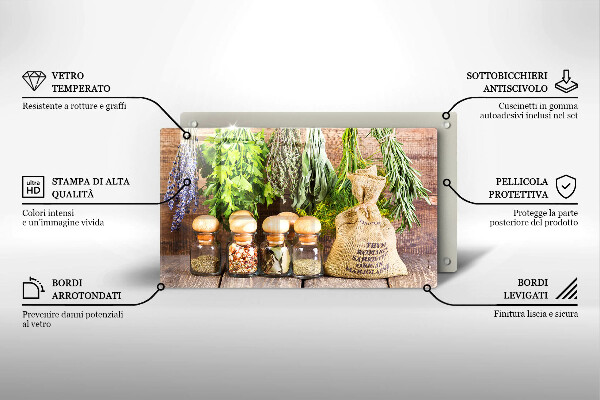 Skleněná deska do kuchyně Byliny koření a dřevo