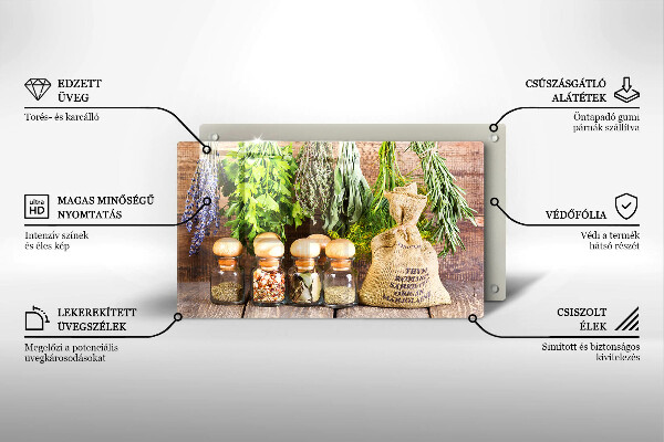 Skleněná deska do kuchyně Byliny koření a dřevo