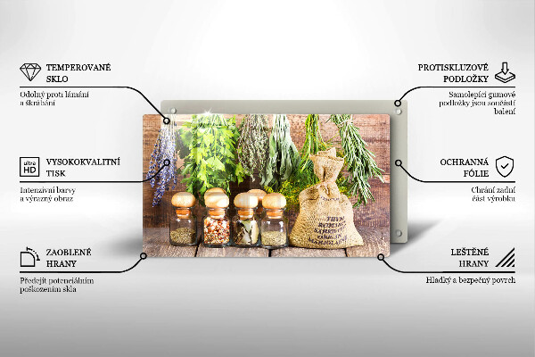 Skleněná deska do kuchyně Byliny koření a dřevo