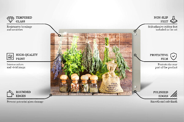 Skleněná deska do kuchyně Byliny koření a dřevo