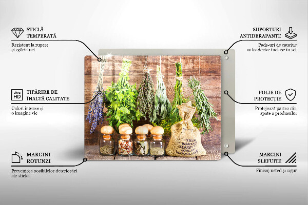 Skleněná deska do kuchyně Byliny koření a dřevo