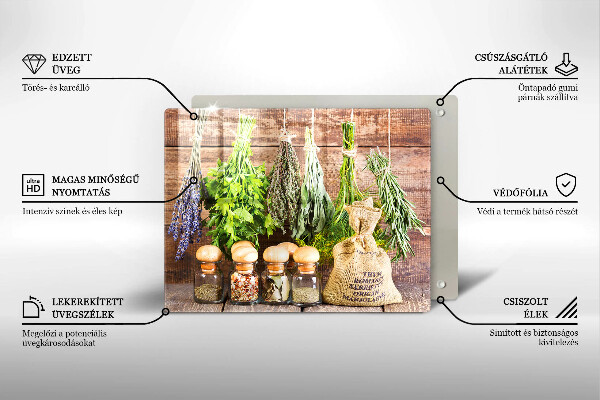 Skleněná deska do kuchyně Byliny koření a dřevo