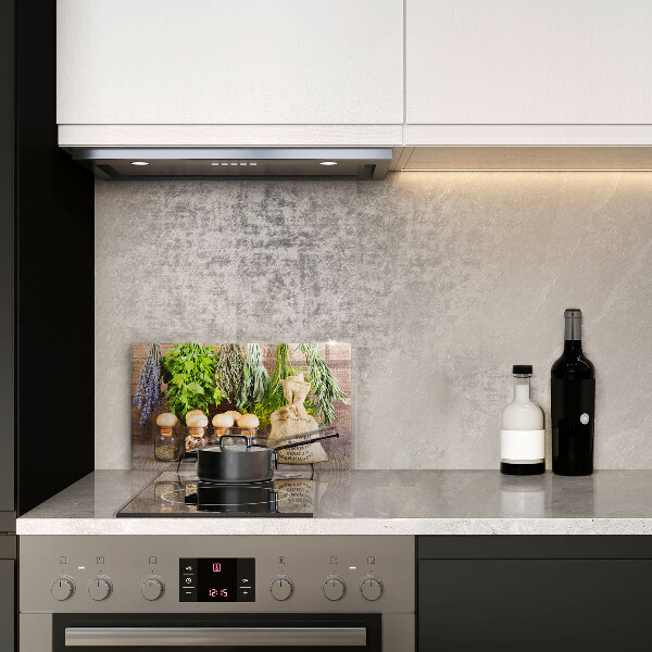 Skleněná deska do kuchyně Byliny koření a dřevo