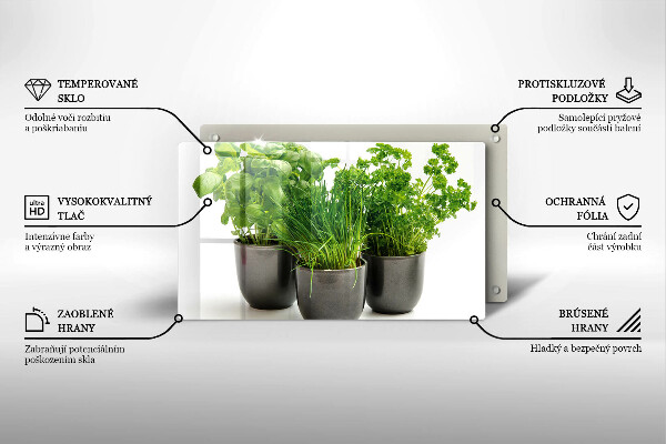Skleněná deska do kuchyně Hrnce s bylinkami