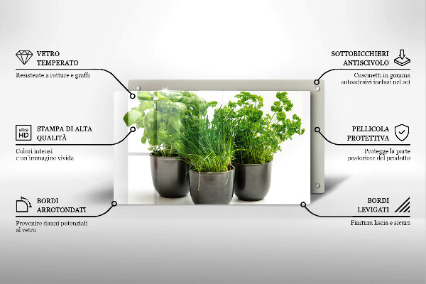 Skleněná deska do kuchyně Hrnce s bylinkami