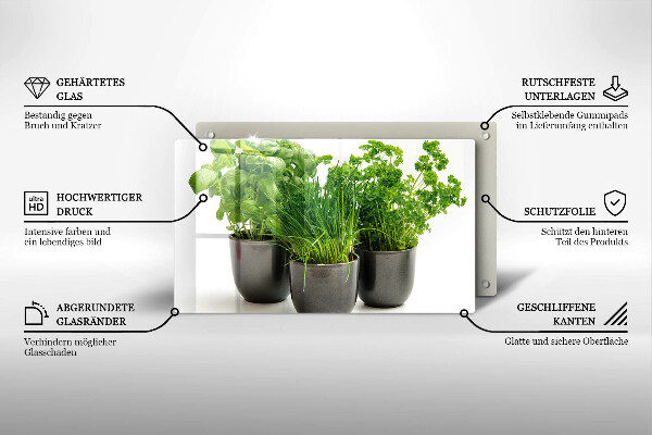 Skleněná deska do kuchyně Hrnce s bylinkami