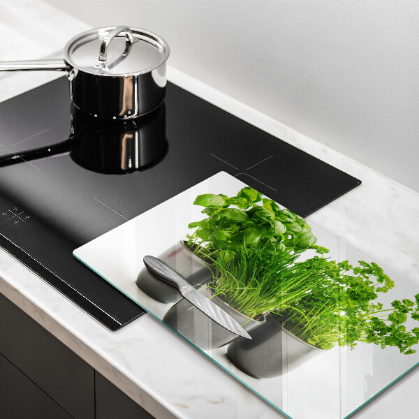 Skleněná deska do kuchyně Hrnce s bylinkami