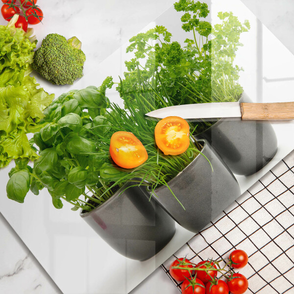 Skleněná deska do kuchyně Hrnce s bylinkami