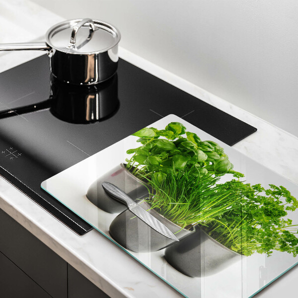 Skleněná deska do kuchyně Hrnce s bylinkami