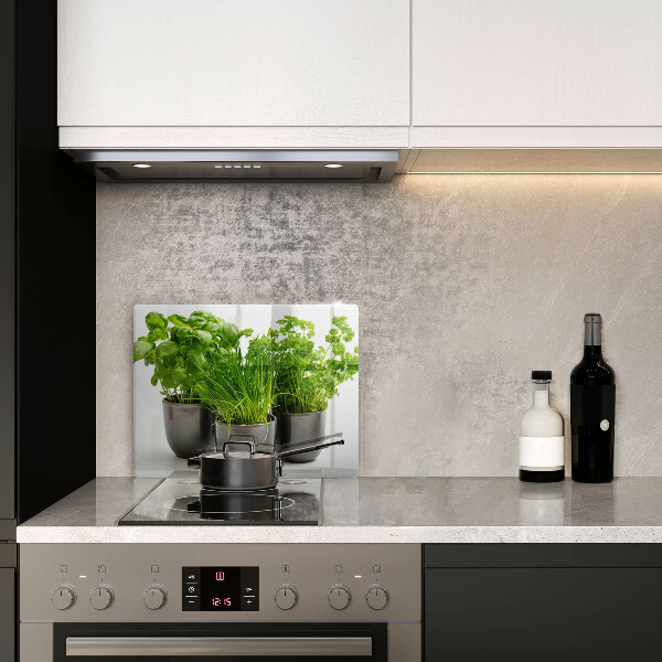 Skleněná deska do kuchyně Hrnce s bylinkami