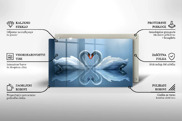 Skleněná deska do kuchyně Dvě labutí srdce