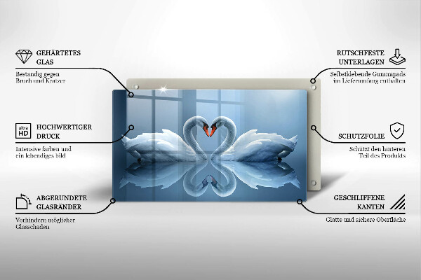 Skleněná deska do kuchyně Dvě labutí srdce