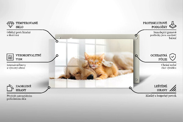 Krájecí prkénko skleněné Zvířata pes a kočka