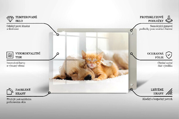 Krájecí prkénko skleněné Zvířata pes a kočka