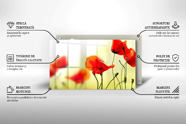 Skleněná deska do kuchyně Květy červeného máku