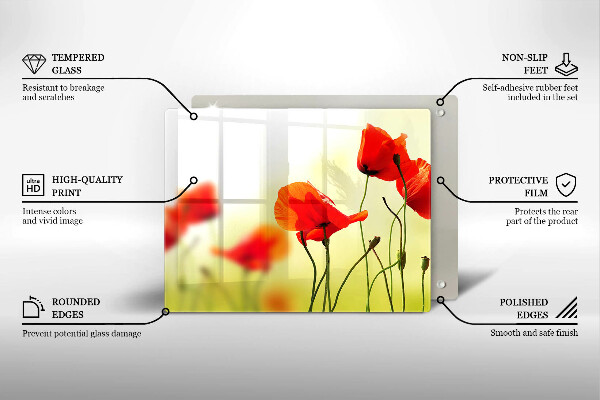 Skleněná deska do kuchyně Květy červeného máku