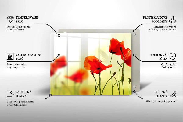 Skleněná deska do kuchyně Květy červeného máku