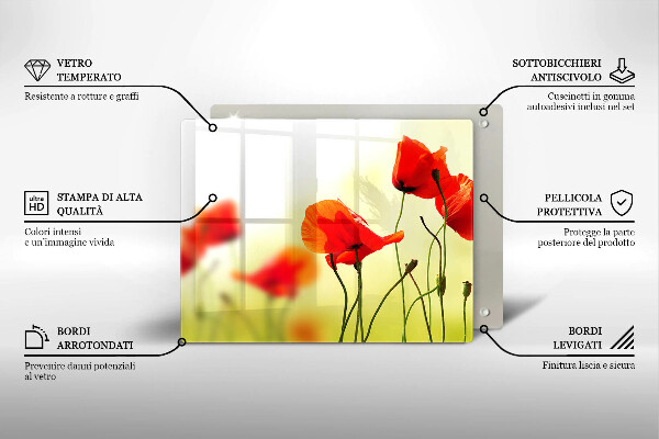 Skleněná deska do kuchyně Květy červeného máku